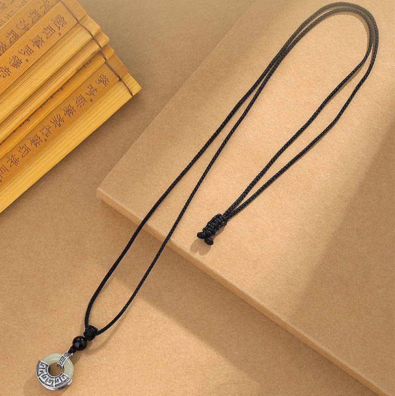 Collar con colgante de prosperidad y hebilla de paz de jade hetiano natural en plata de ley 925 con piedras de Buda 
