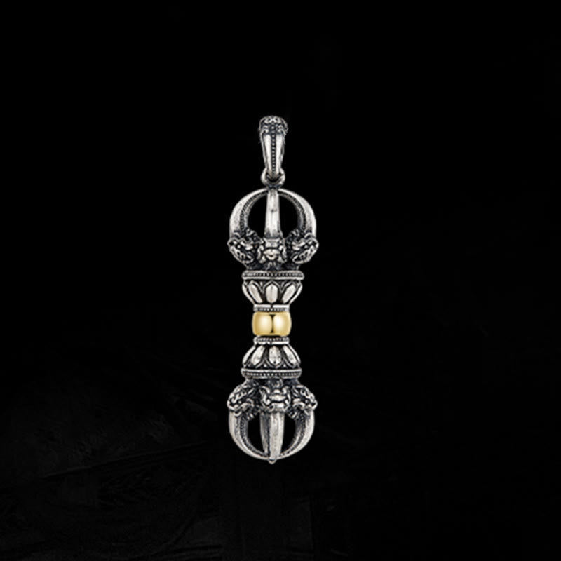 Collar con colgante de riqueza con diseño de Dorje Vajra tibetano y piedras de Buda 