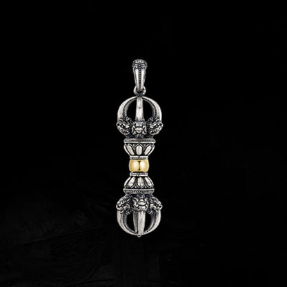 Collar con colgante de riqueza con diseño de Dorje Vajra tibetano y piedras de Buda 