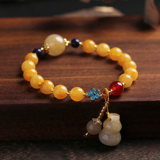 Pulsera de calabaza de jade de seda dorada natural con piedras de Buda para la riqueza y la suerte
