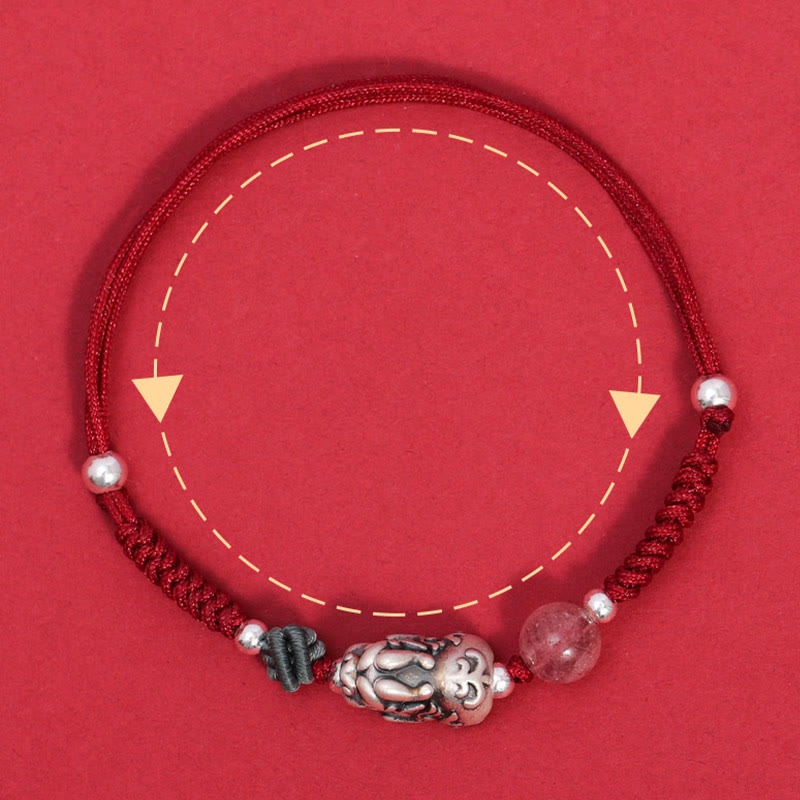 Pulsera trenzada de plata de ley 999 con cuentas de cuarzo fresa PiXiu y piedras de Buda para la riqueza y la suerte 