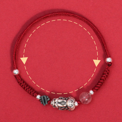 Pulsera trenzada de plata de ley 999 con cuentas de cuarzo fresa PiXiu y piedras de Buda para la riqueza y la suerte 