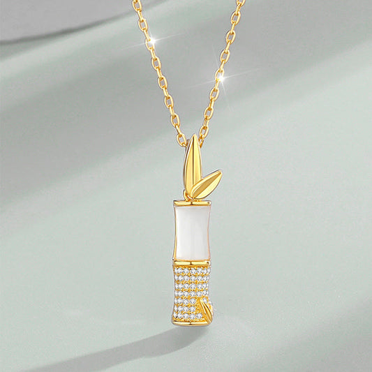 Collar con colgante de la felicidad de bambú y jade blanco hetiano de plata de ley 925 con piedras de Buda