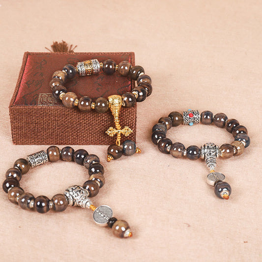 Pulsera de la sabiduría con cuentas de vidrio grabadas, rueda de oración Om Mani Padme Hum del Tíbet, Dorje Vajra