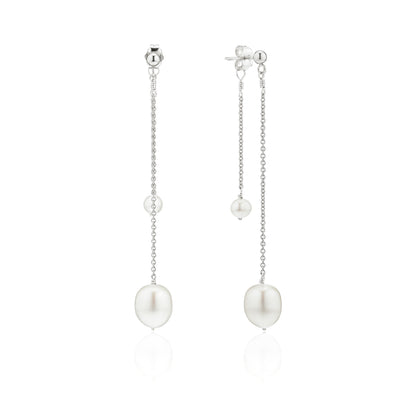 Solid White Gold Layered Large and Small Pearl Earrings