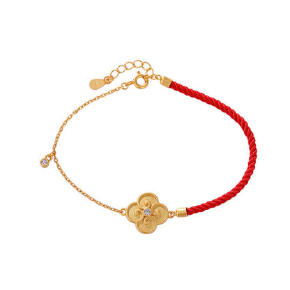 Pulsera de la suerte con trébol de cuatro hojas y circonitas de Buddha Stones, bañada en plata de ley 925