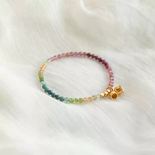 Natural Tourmaline Gradual Change Color Bracelet Thin Lily of The Valley Pendant S925 Silver-plated - Touch Bling
