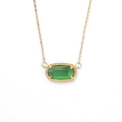 Oval Birthstone Pendant Necklace