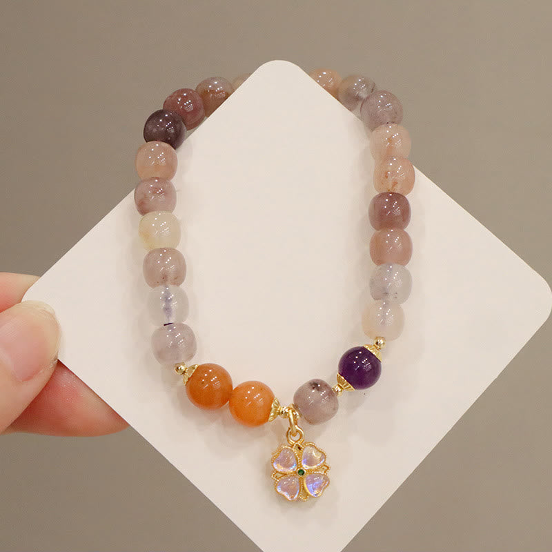 Pulsera de cuentas de Buda con cuentas de jade, seda dorada y morada natural, con flor violeta y dije de riqueza 