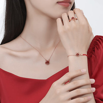 Buddha Stones 925 Sterling Silver Year of the Dragon Cinnabar Red Agate Dragon Protection Bracelet Necklace Pendant Earrings Ring