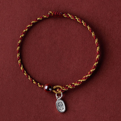 Pulsera trenzada con dije de paz y alegría de loto, hecha a mano con piedras de Buda y cuerda de oro rojo 