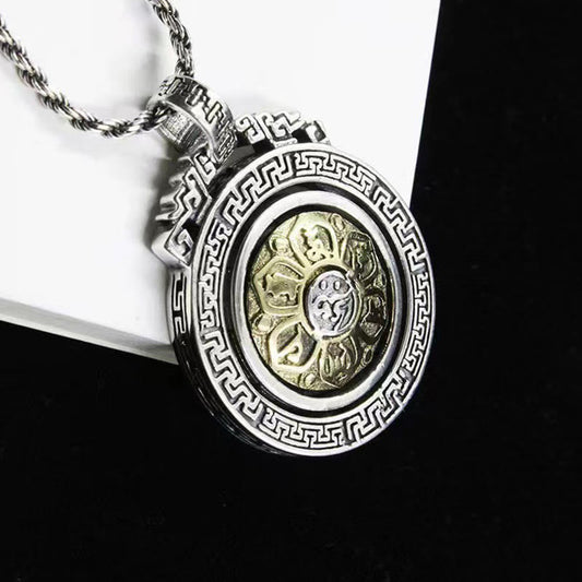 Collar con colgante de piedra de Buda tibetano Om Mani Padme Hum, doble dorje, vajra, giratorio, pureza y paz. 