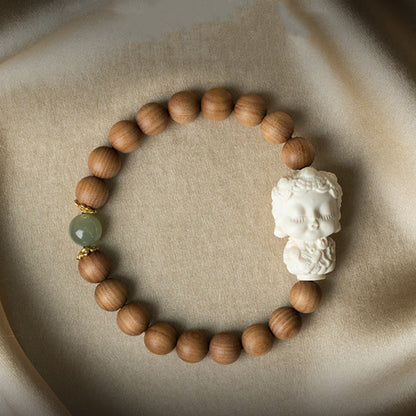 Pulsera protectora de piedras de Buda, sándalo, jade hetiano, marfil y fruta de Tara verde 