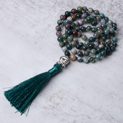 Buddha Stones 108 Mala-Perlen, indischer Achat, Buddha-Kopf-Reinigungsarmband