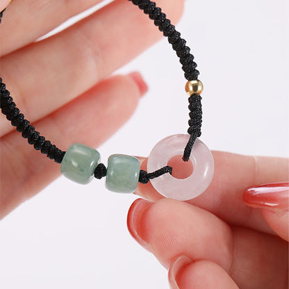 Pulsera trenzada de pareja con 2 piedras de Buda, aventurina verde, jade blanco y hebilla de la paz.