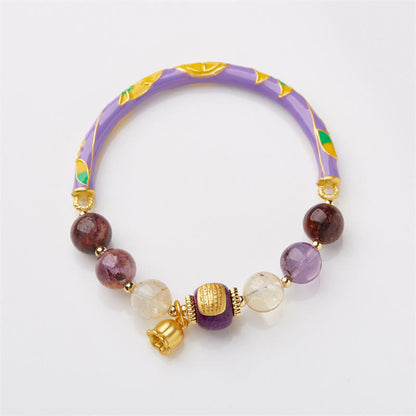 Buddha Stones Purple Phantom Purple Jade Scripture Citrine Love Wisdom Bracelet Bangle