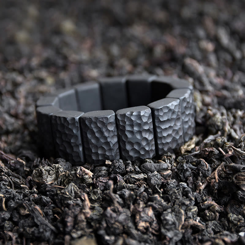 Pulsera de pareja con textura de madera de ébano vintage y piedras de Buda 