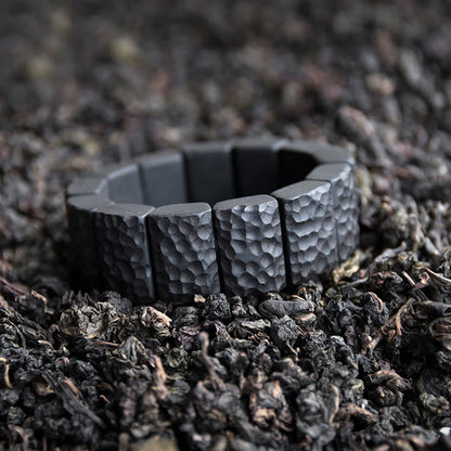Pulsera de pareja con textura de madera de ébano vintage y piedras de Buda 