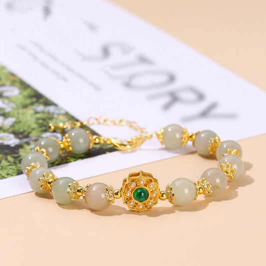 Buddha Stones Armband mit Perlenkette aus natürlicher Jade 