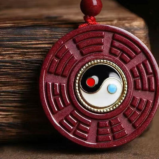 Collar con colgante de Bagua con piedras de Buda, cinabrio natural, giratorio, Yin Yang, que aleja los malos espíritus. 
