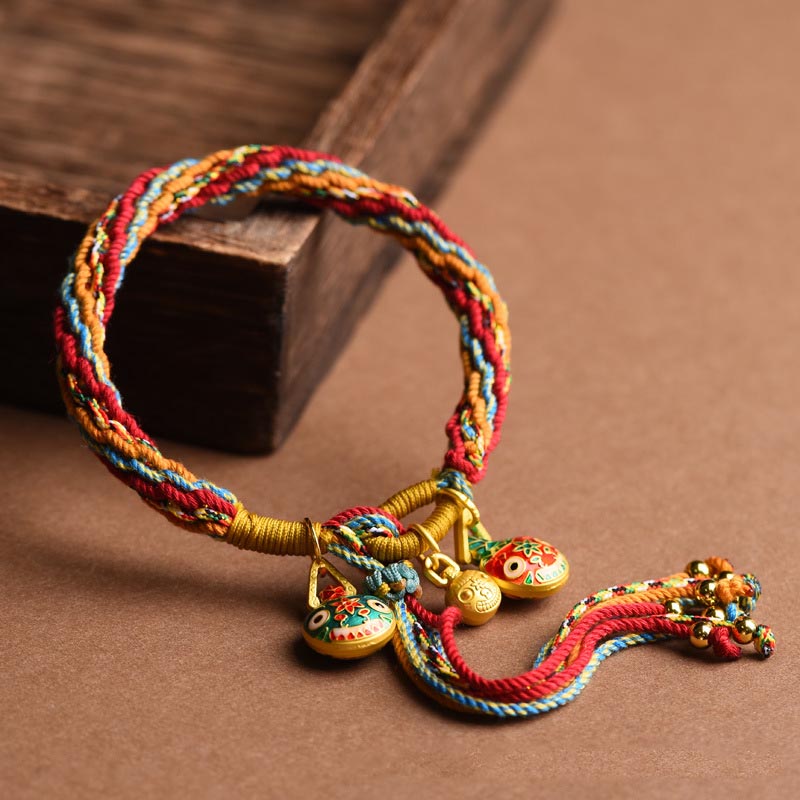 Pulsera trenzada de hilo colorido con nudo de reencarnación y la suerte familiar de la Bestia Tragadora de Oro de Buda 