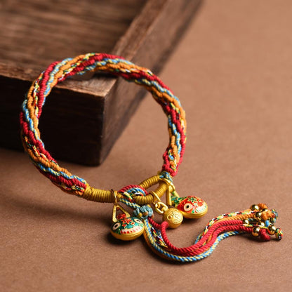 Pulsera trenzada de hilo colorido con nudo de reencarnación y la suerte familiar de la Bestia Tragadora de Oro de Buda 