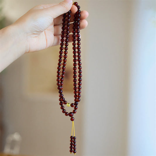 Pulsera de piedra de Buda con 108 cuentas naturales de mala ámbar transparente para la ansiedad