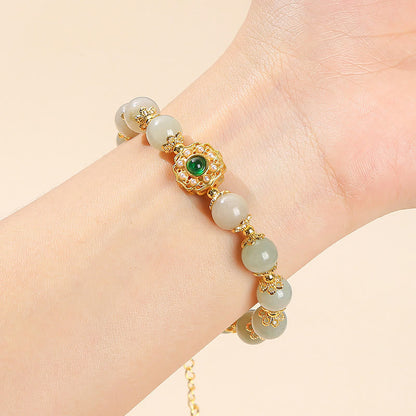 Buddha Stones Armband mit Perlenkette aus natürlicher Jade 