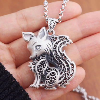 Collar de bendición de dos caras con diseño de zorro y piedras de Buda en plata esterlina 999 del Tíbet 