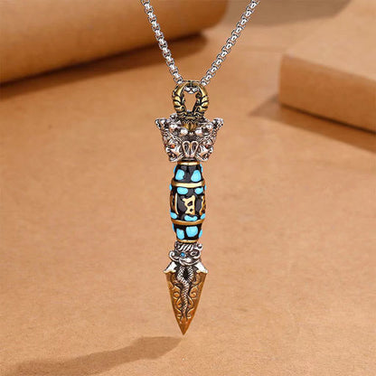 Collar con colgante giratorio de riqueza con diseño de Om Mani Padme Hum, cuentas Dzi, piedras de Buda del Tíbet, patrón Dorje Vajra 