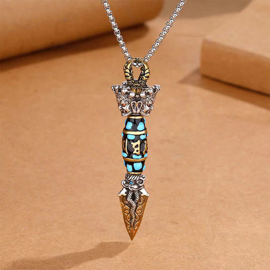 Collar con colgante giratorio de riqueza con diseño de Om Mani Padme Hum, cuentas Dzi, piedras de Buda del Tíbet, patrón Dorje Vajra 