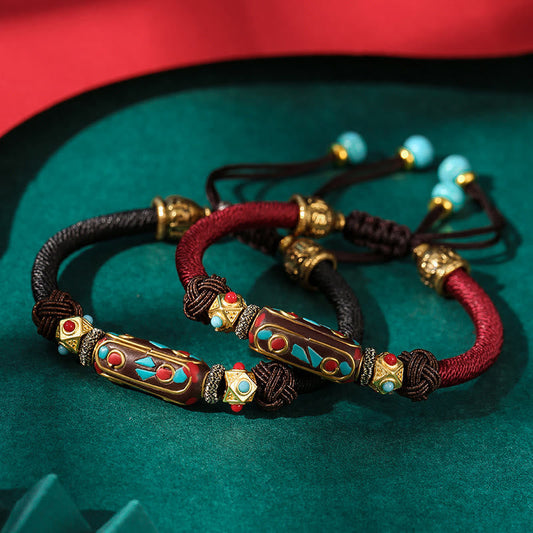 Buddha-Steine, handgefertigt, tibetisch, türkis, Om Mani Padme Hum, Stärke, geflochtenes Armband 