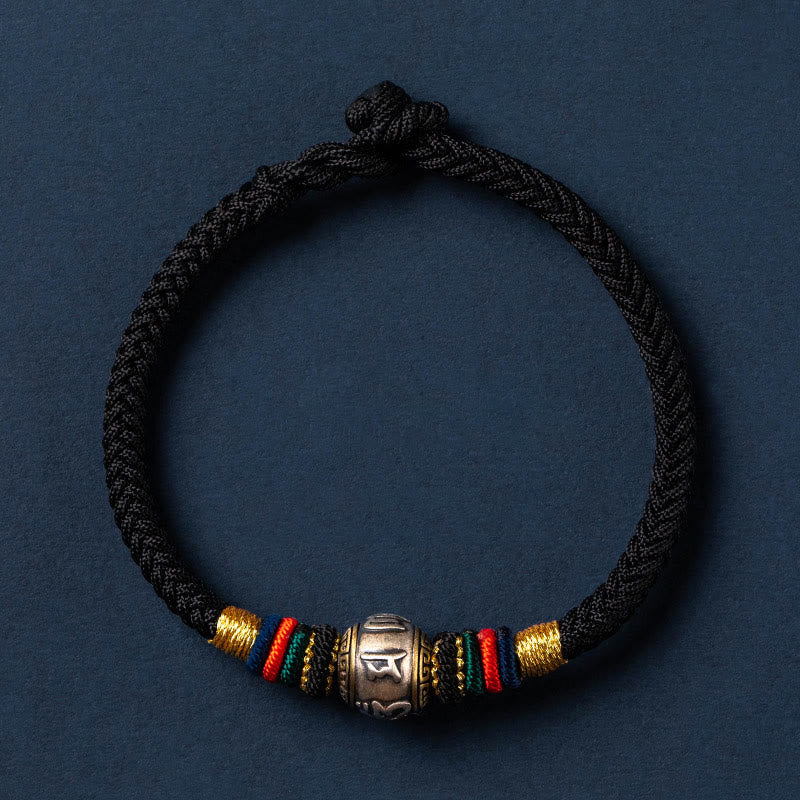 Buddha Stones 925 Sterling Silver Tibet Handmade Om Mani Padme Hum Luck Protection King Kong Knot Braided Bracelet - Touch Bling