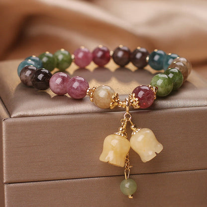Pulsera de amor con cuentas de flor de turmalina natural y colorida de Buddha Stones