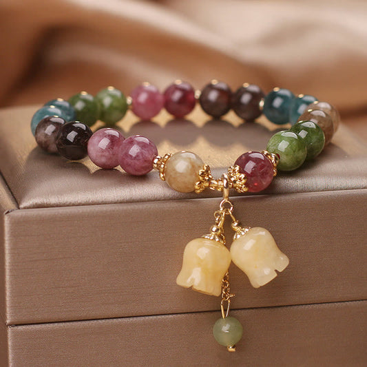Pulsera de amor con cuentas de flor de turmalina natural y colorida de Buddha Stones
