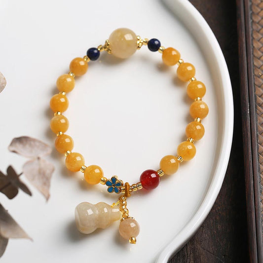Pulsera de calabaza de jade de seda dorada natural con piedras de Buda para la riqueza y la suerte