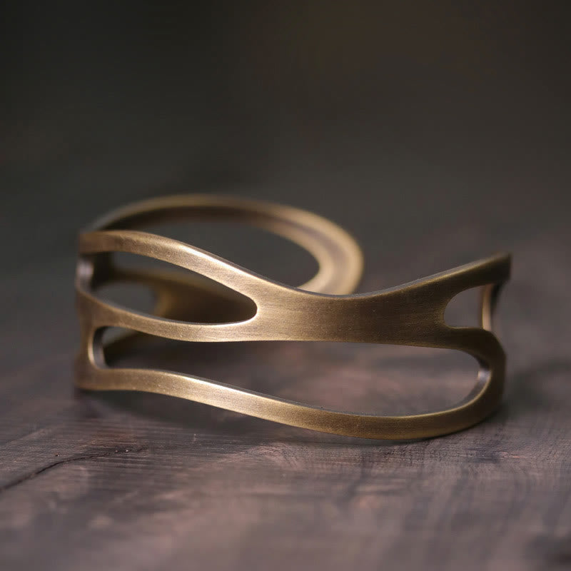 Brazalete ajustable de cobre y latón con piedras de Buda, estilo vintage, curvado y con símbolo de riqueza