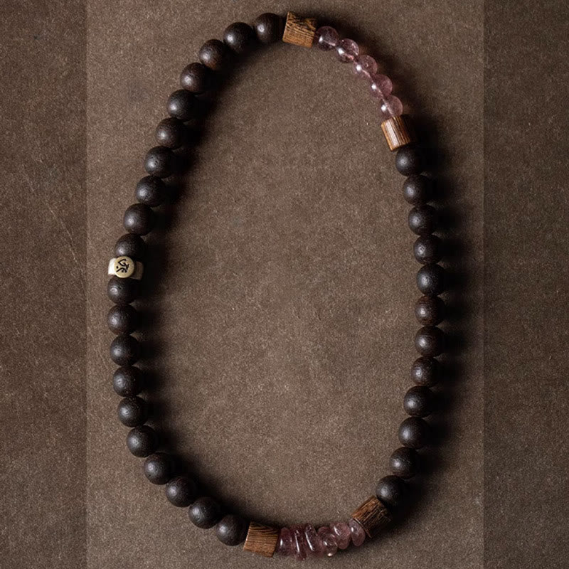 Pulsera de doble vuelta con piedras de Buda en plata de ley 925, con el zodíaco chino, Buda natal, madera de agar y cuarzo fresa.