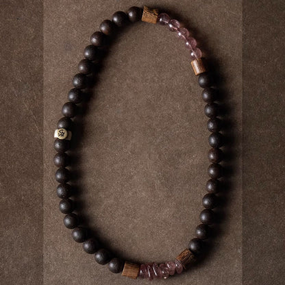 Pulsera de doble vuelta con piedras de Buda en plata de ley 925, con el zodíaco chino, Buda natal, madera de agar y cuarzo fresa.