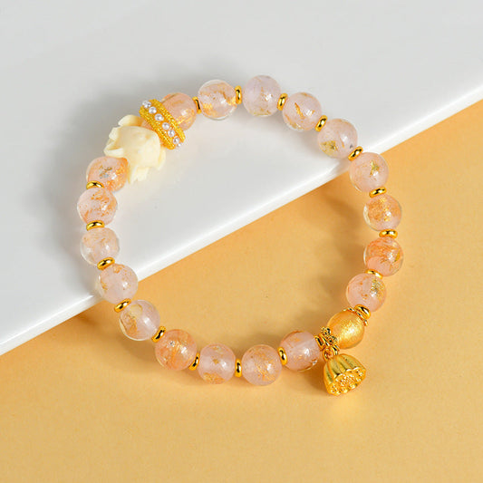 Buddha Stones Tibetan Incense Ash Liuli Glass Bead Lucky Nine-Tailed Fox Lotus Charm Bracelet