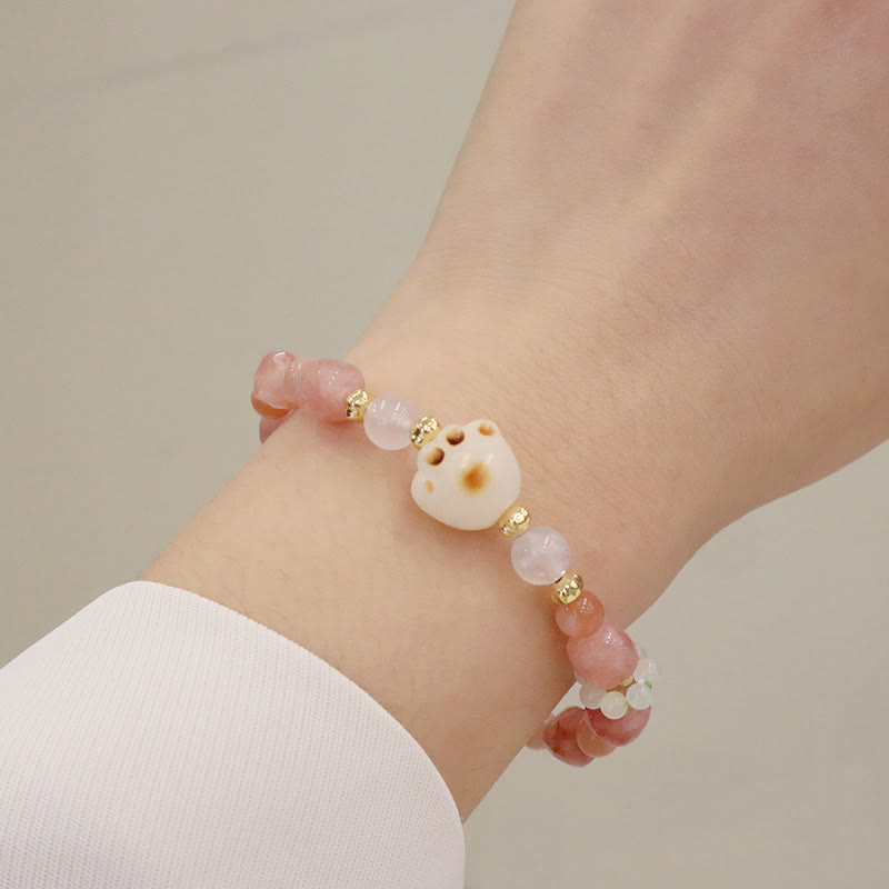 Buddha Stones Green Agate Sun Stone Cat's Eye Bodhi Seed Cat Paw Support Bracelet - Touch Bling