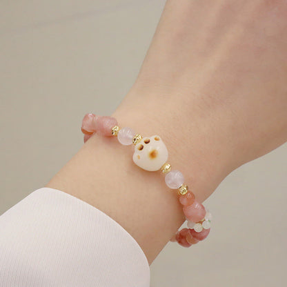 Pulsera de soporte con piedras de Buda, ágata verde, piedra solar, ojo de gato, semilla de Bodhi y pata de gato