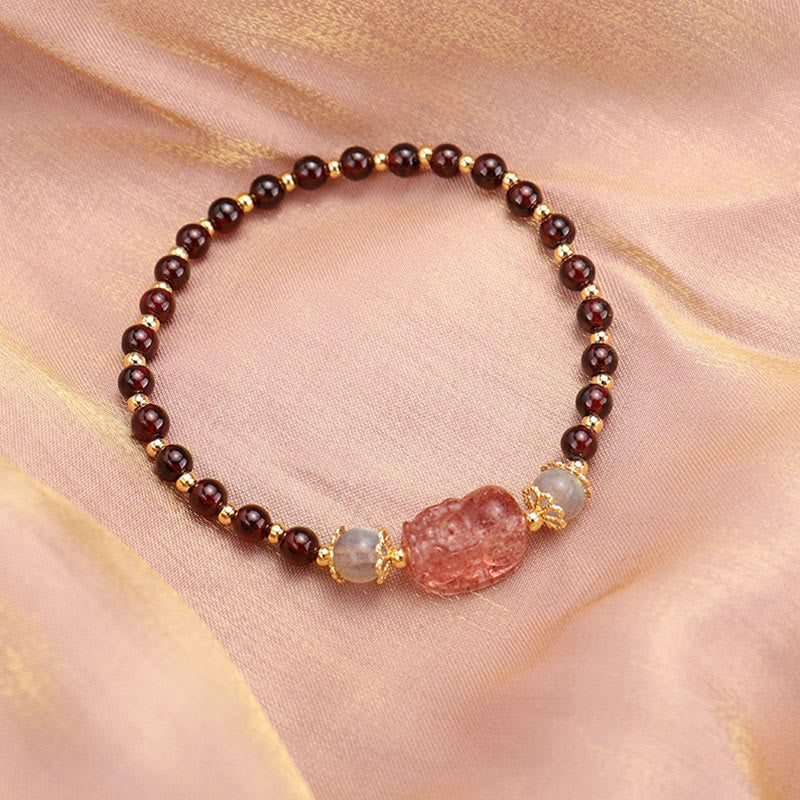 Buddha Stones Natural Tourmaline Garnet Strawberry Quartz PiXiu Moonstone Protection Bracelet - Touch Bling