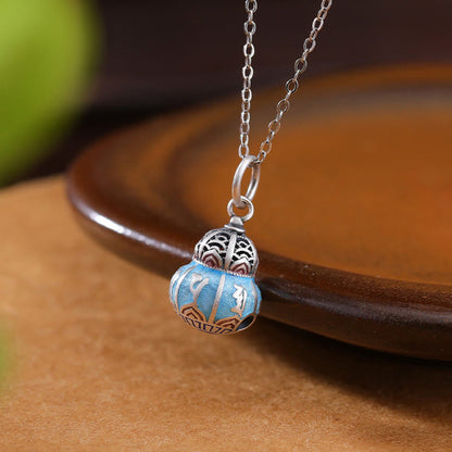 Collar con colgante de sabiduría con diseño de calabaza grabada Om Mani Padme Hum en plata de ley 999 y piedras de Buda