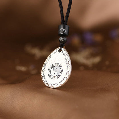 Collar con colgante de plata de ley 999 con diseño de gota de agua y Yin Yang Bagua, piedras de Buda, armonía y equilibrio 