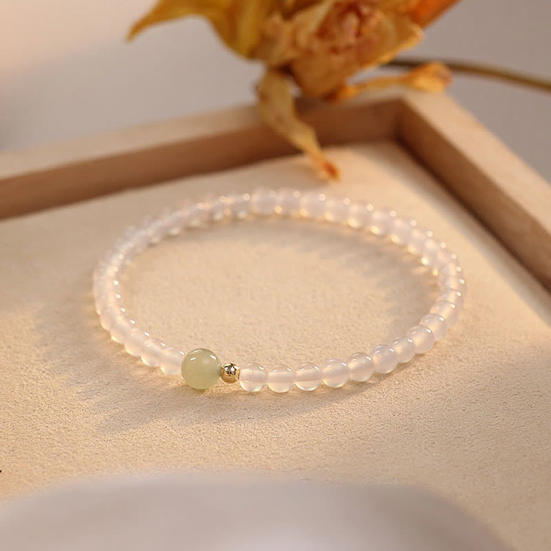 Pulsera de jade y ágata blanca natural con piedras de Buda para proteger la suerte 