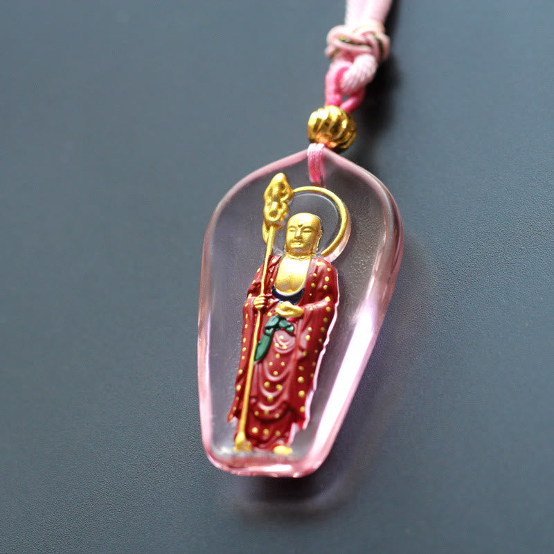 Collar con colgante de amuleto de compasión de cristal de Buda Liuli de piedras de Buda Ksitigarbha