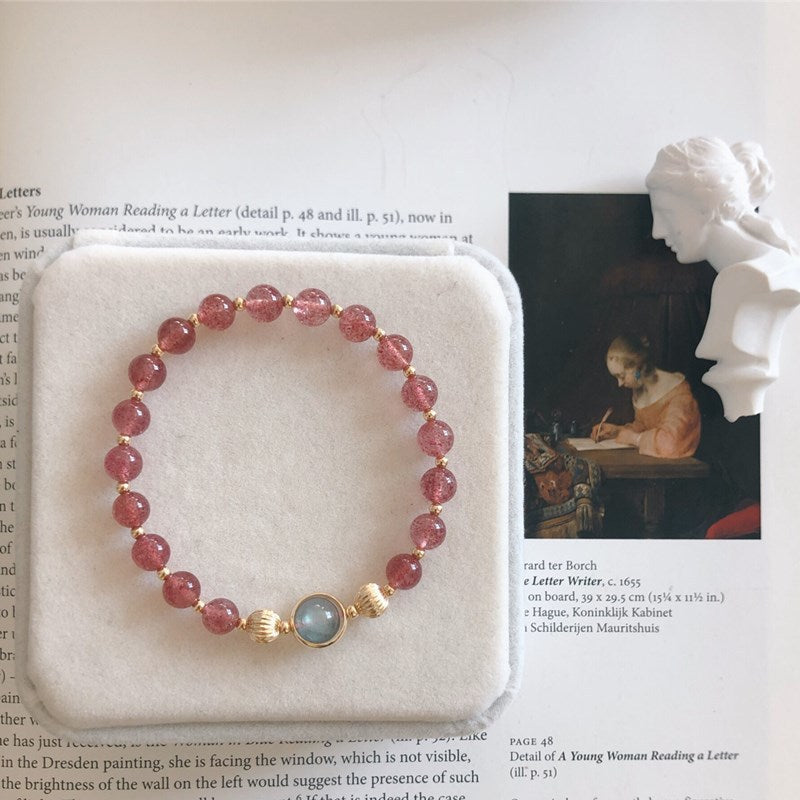 Natural Strawberry Crystal Girl Heart Bracelet 7mm DIY Model with Moonstone Crystal Bracelet - Touch Bling