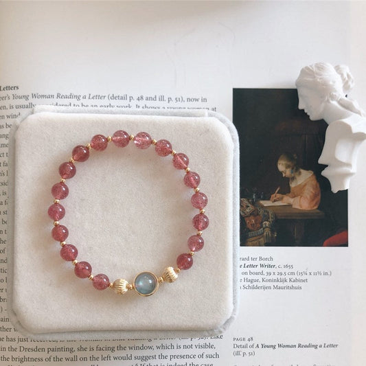 Natural Strawberry Crystal Girl Heart Bracelet 7mm DIY Model with Moonstone Crystal Bracelet - Touch Bling