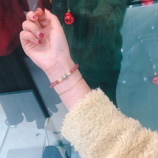 Natural Strawberry Crystal Girl Heart Bracelet 7mm DIY Model with Moonstone Crystal Bracelet - Touch Bling